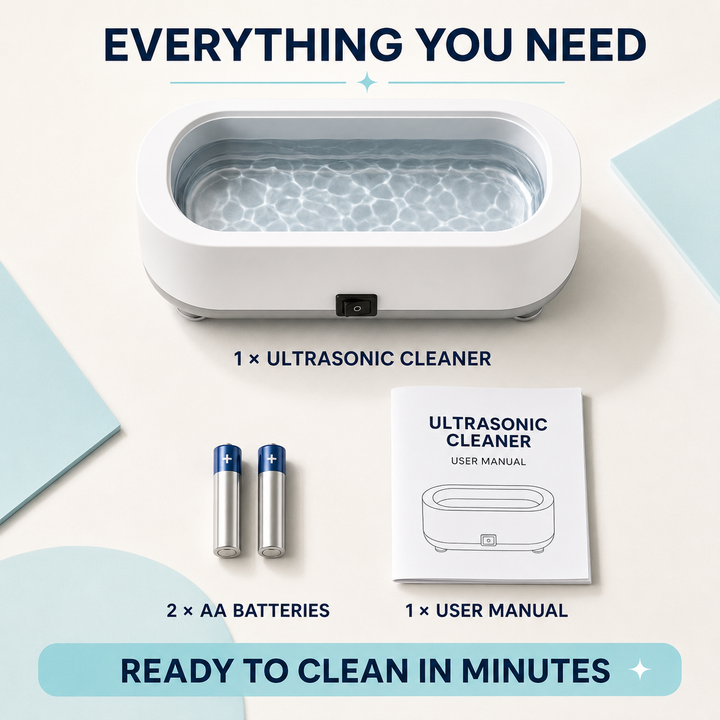 Ultrasonic cleaner and components ready for a safety check