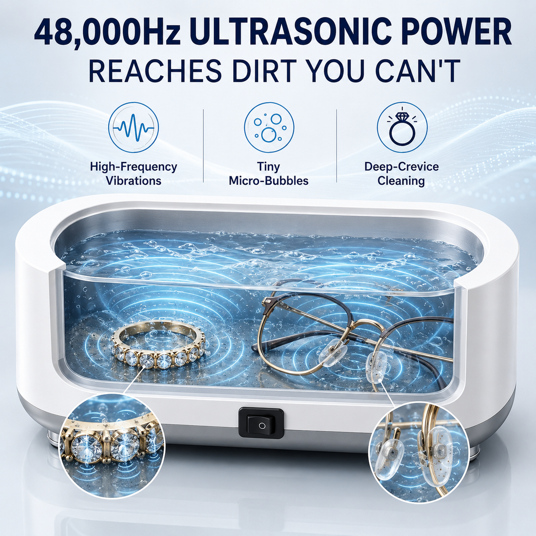 Water movement around compatible jewellery in the cleaner